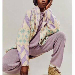 BEST Free People Bright Optimistic Cardi Knit Gumdrop Combo Cream Purple